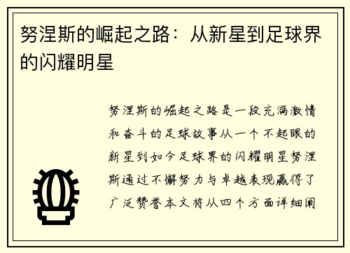 努涅斯的崛起之路：从新星到足球界的闪耀明星